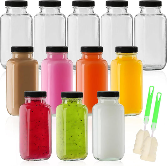 8 oz Glass Juice Bottles with Lids 12 Pack,Reusable Water Bottle,Juicing Bottles for Smoothies, Milk, Storage, Small and portable