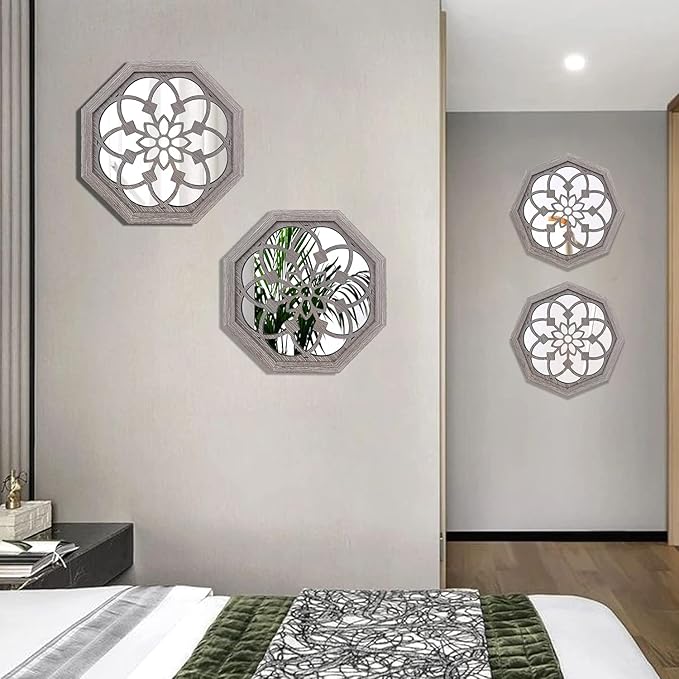 ZOLAPI 2 PCS Octagon Wall-Mounted Mirrors, Vintage Farmhouse Mirror - Image 3