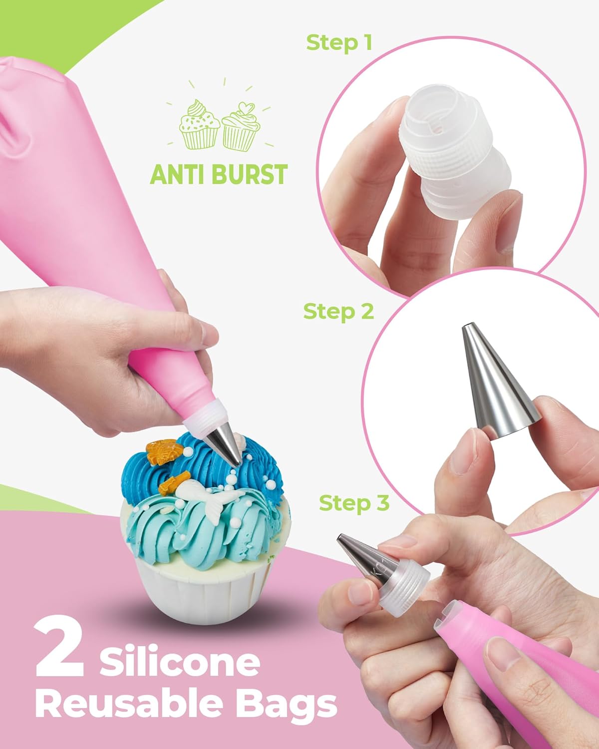 Kootek 90 PCs Piping Bags and Tips Set, Cake Decorating Supplies Kit with 55 Numbered Icing Piping Tips, 20+2 Pastry Bags for Cake Cupcake, Frosting Piping Kit with Booklet and eBook