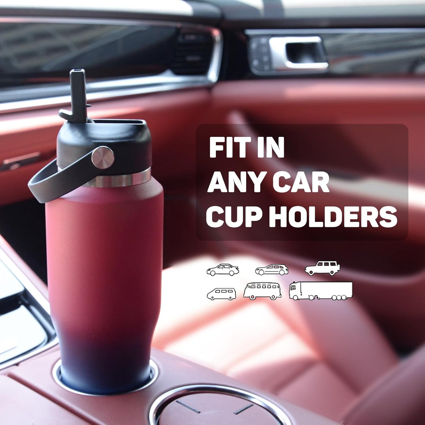 32oz Water Bottle with Powder Coated, Fit in Any Car Cup Holder, Water Bottle with Straw Lids, Stainless Steel Insulated Water Flask Double Wall Leak-proof BPA Free to Keep Cold&Hot