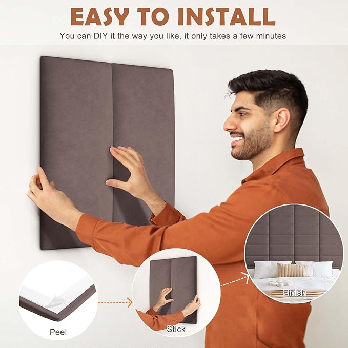 IFNOW Wall Mounted Upholstered Headboard Queen, 3D Peel and Stick Soundproof - Image 5