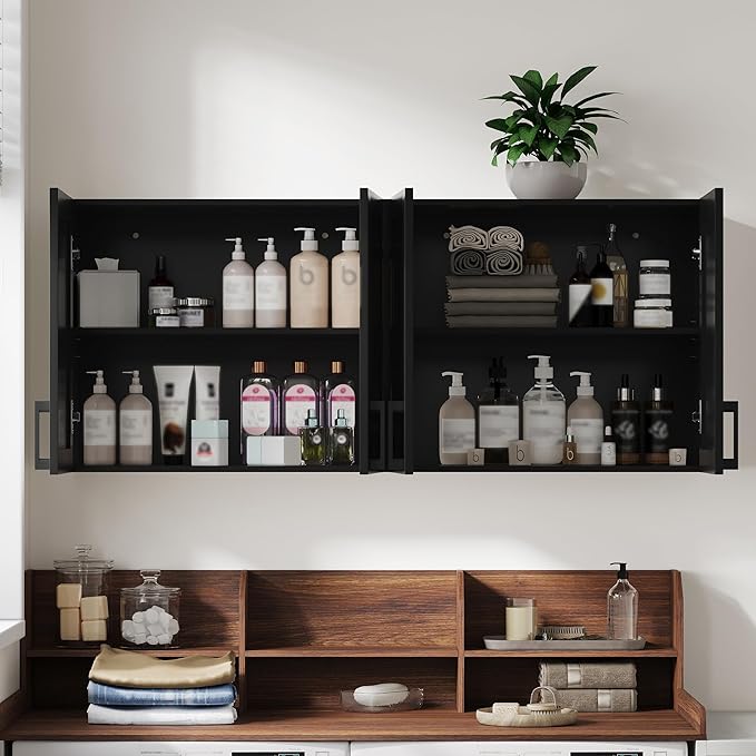 ChooChoo Laundry Room Cabinets, 4 Doors Wall Mounted Storage Cabinet, Kitchen - Image 8