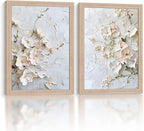 Framed 3D Floral Texture Canvas Wall Art Relief Textured Floral Oil Painting by NCYEL