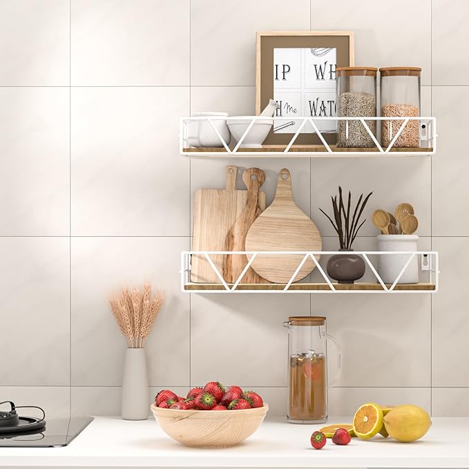 Amaoot Floating Shelves Set of 3, Home Wood Wall Shelf, Farmhouse Shelf - Image 4