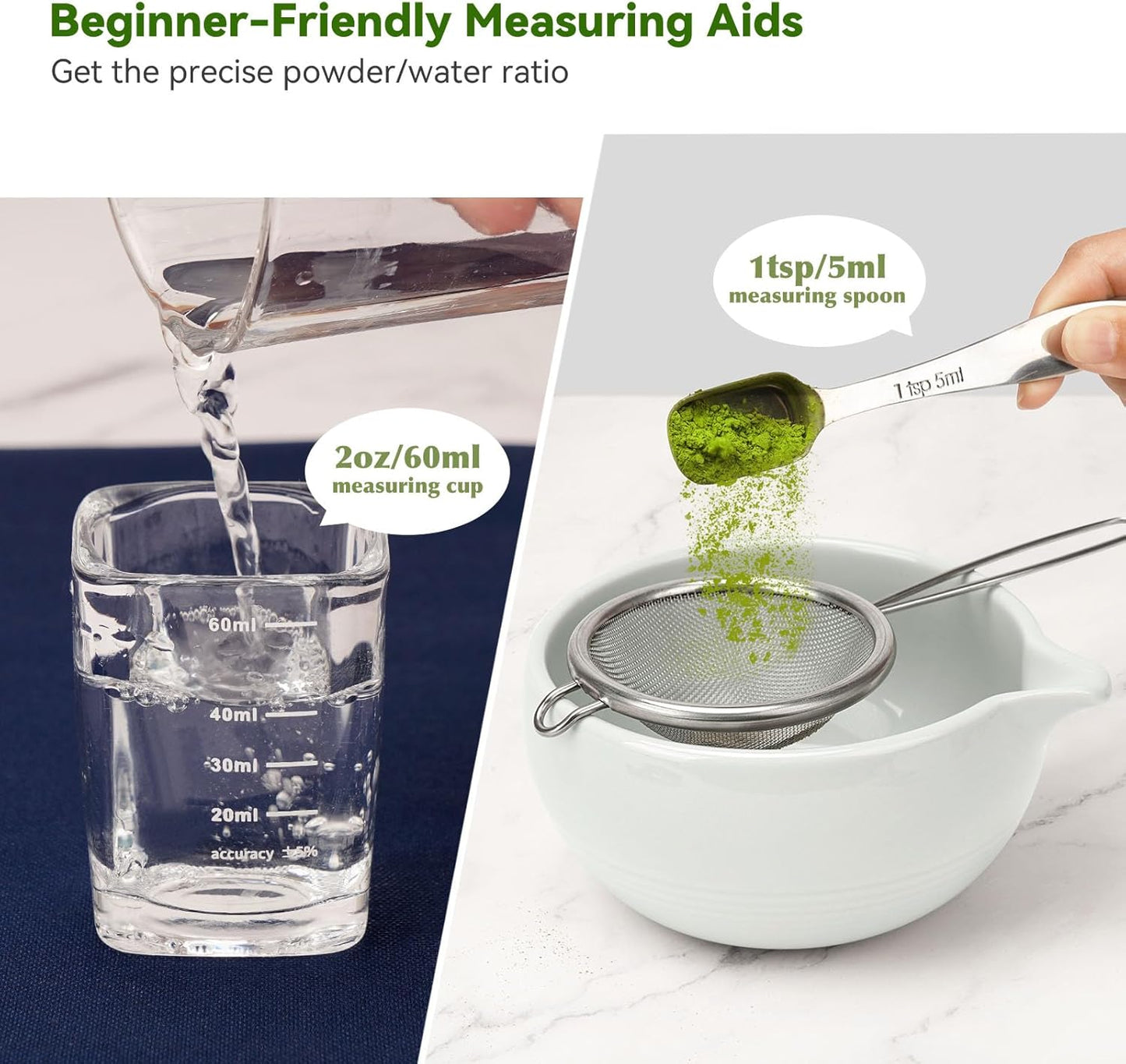 Matcha Tea Set 10-Pcs Kit, Whisk and Bowl with Spout & Measuring Spoon, Japanese Tea Making Tools, Grey