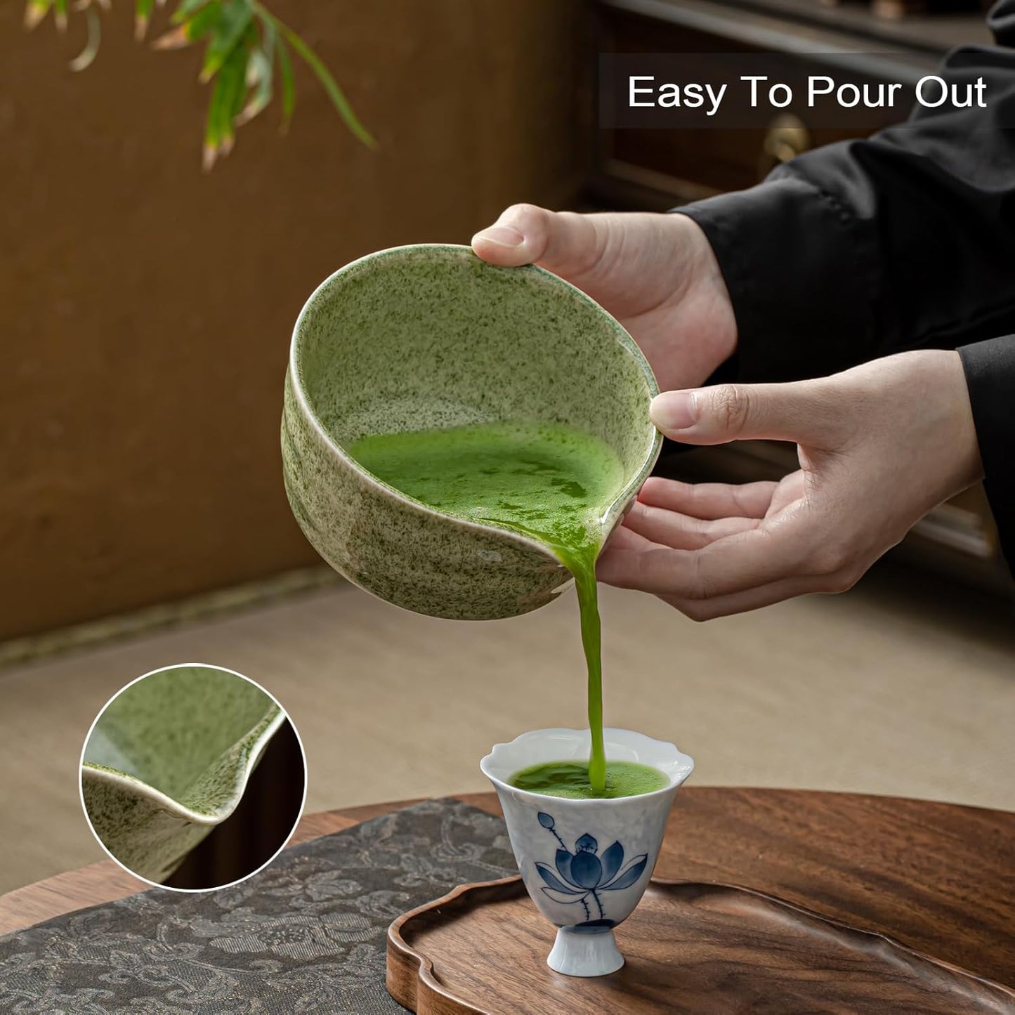 Matcha Set, Matcha Whisk Set Includes Matcha Bowl with Spout, Bamboo Whisk, Matcha Whisk Holder, Sifter, Scoop, Spoon Holder, Tea Towel- 7pcs Perfect Matcha Kit for Matcha Tea Ceremony (Jade Green)