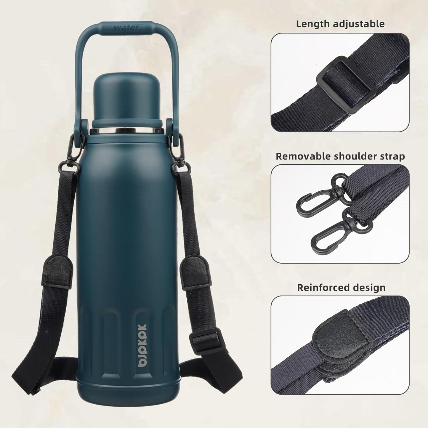 BJPKPK Insulated 50oz Thermos Water Bottle BPA Free With Lid and Carry Handle Stainless Steel Water Bottles for Outdoor Sports,Navy Blue