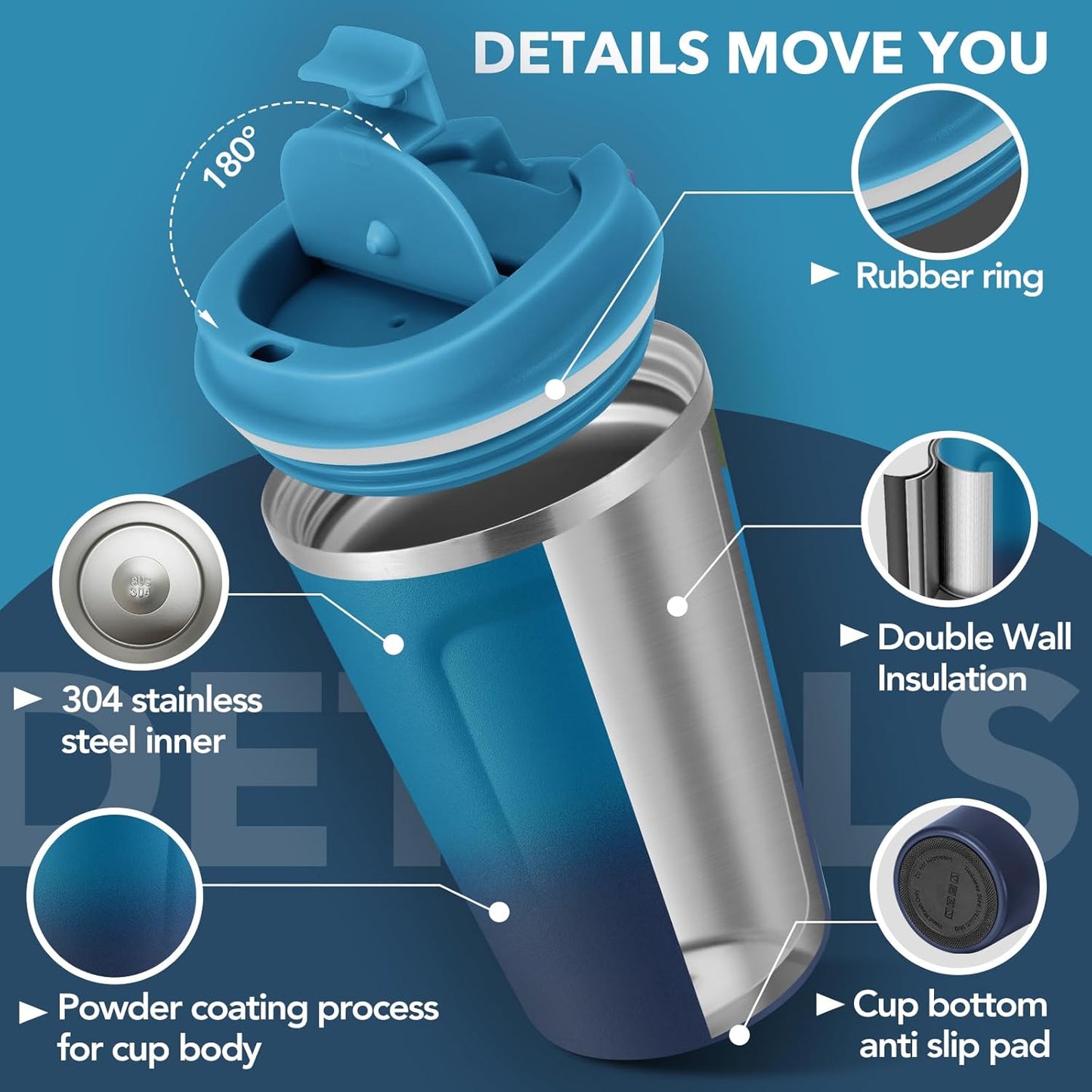 Volhoply 12 oz Double Wall Insulated Vacuum Travel Coffee Mugs with Flip Lid Bulk 2 Pack,Reusable Stainless Steel Leak Proof Coffee Cup,Portable Cafe Thermal Tumbler for Hot & Cold Drinks(Mix,2 Set)