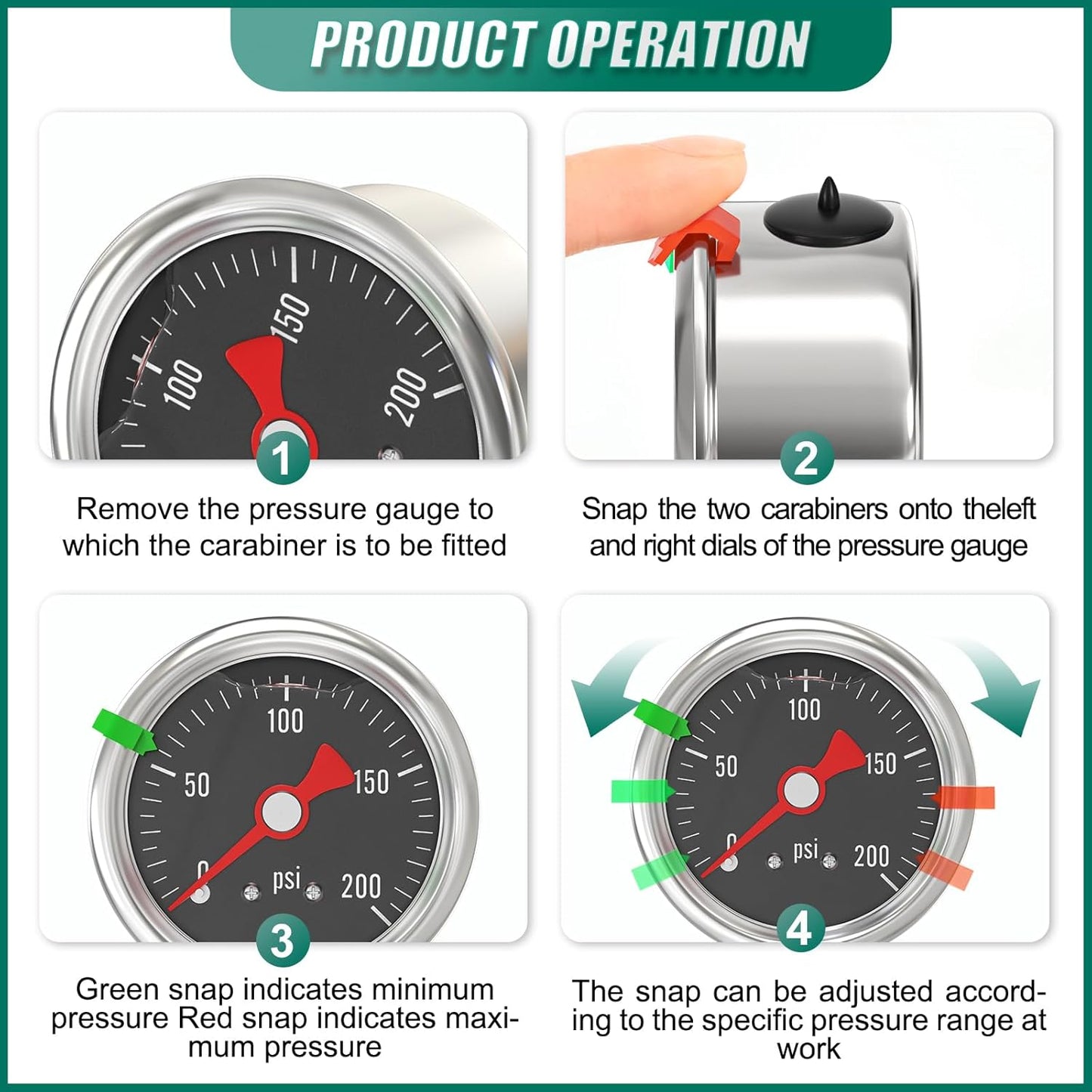 0-200PSI Stainless Steel Glycerin Filled Pressure Gauge 1.5" Black Dial Size, 1/8" NPT Back Mount, for Tube, Water Pump, Gas, Liquid, Pressure Test (with Range Mark Pointer)
