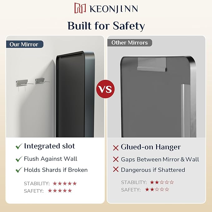 Keonjinn Black Bathroom Mirror for Over Sink, Matte Black Sandblasted Finish - Image 9