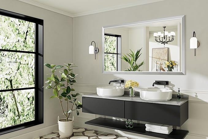 60x36 Inch Brushed Silver Bathroom Mirror - Image 8