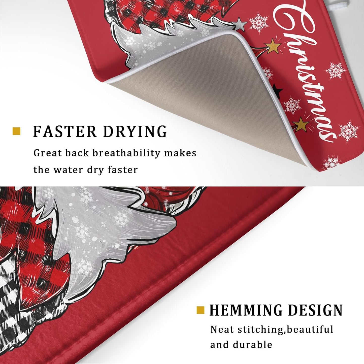 Merry Christmas Dish Drying Mats for Kitchen Counter 18x16 Inch Christmas Tree Snowflake Mat Xmas Buffalo Plaid Dish Rack Mat Reversible Absorbent Dishes Pad Kitchen Accessories for Counter tops