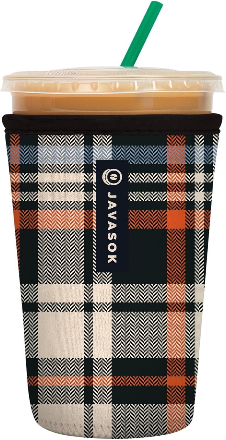 Sok It JavaSok Iced Coffee & Cold Soda Insulated Neoprene Cup Sleeve (Fall Flannel, Medium: 22-28oz)