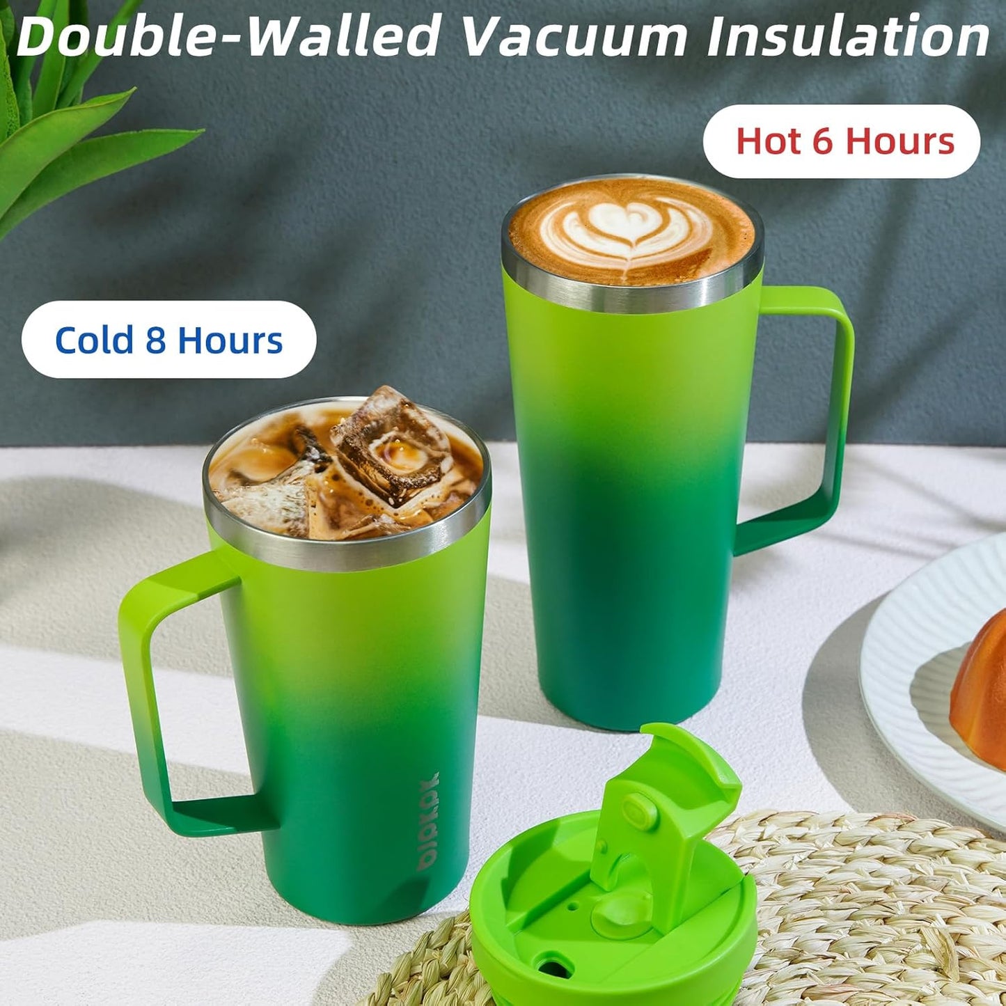 BJPKPK Insulated Tumbler with Handle, 26oz Insulated Tumblers with Lid and Straw, Stainless Steel Metal Water Bottles, Coffee Travel Mugs, Cups, Bamboo Grove