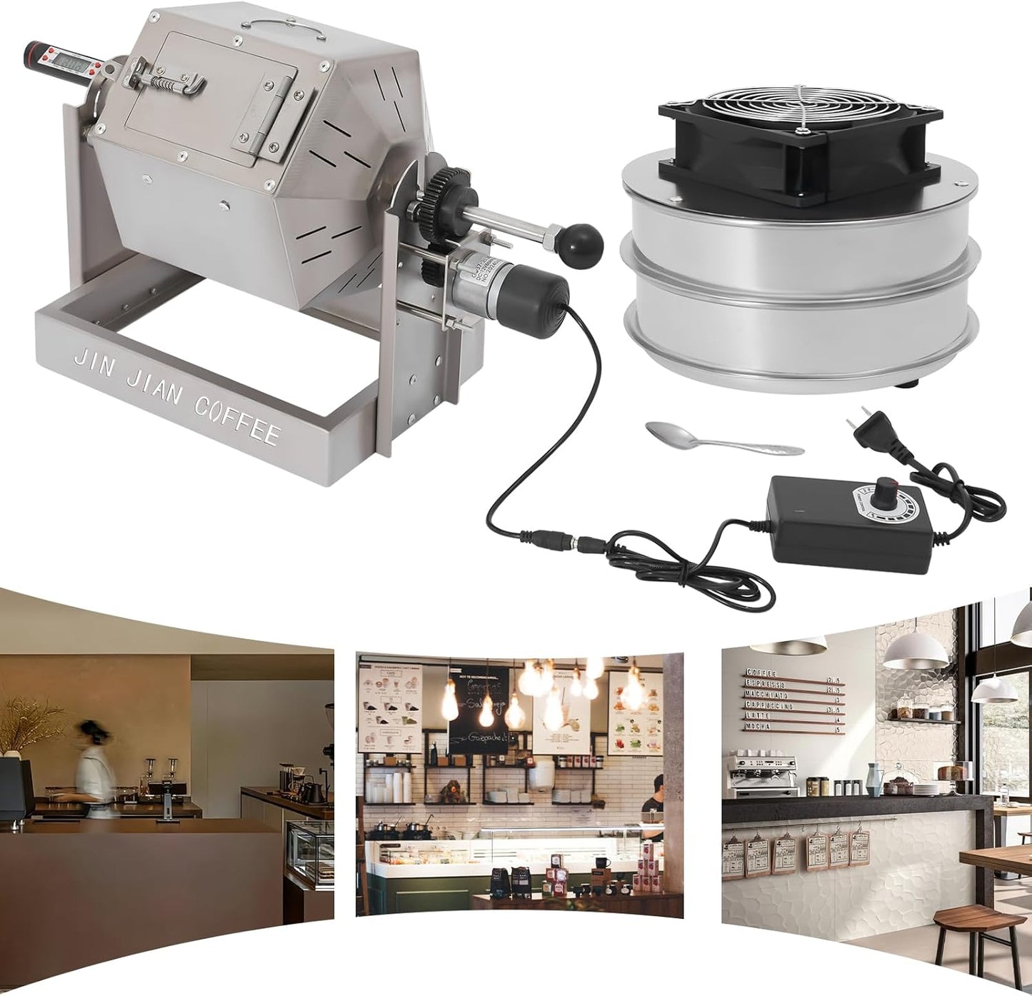 Coffee Bean Roaster with Coffee Bean Cooler, Gas 500g Coffee Bean Baker Drum Type Automatic Coffee Bean Roasting Machine for Home and Commercial Use