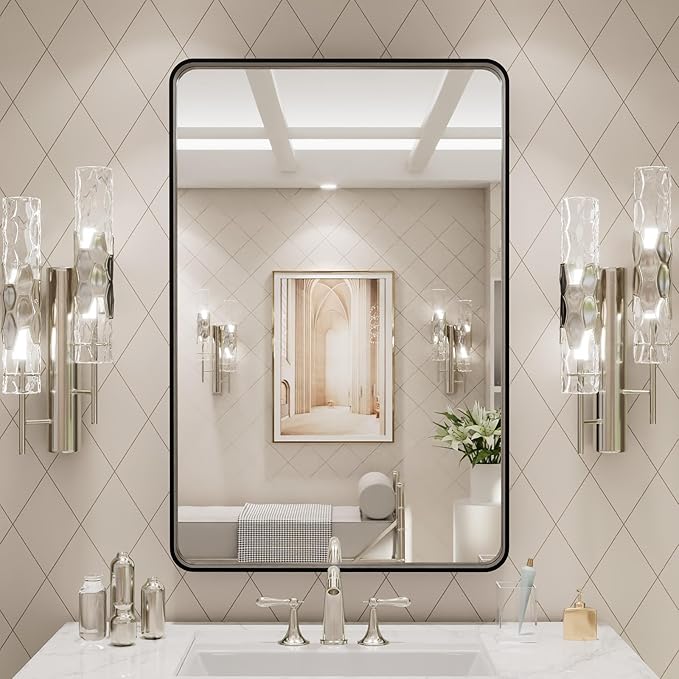 LOAAO 20X28 Inch Black Metal Framed Bathroom Mirror - Image 7