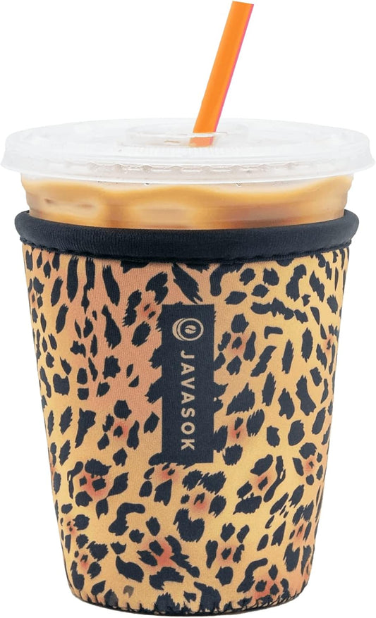 Sok It JavaSok Iced Coffee & Cold Soda Insulated Neoprene Cup Sleeve (Classic Leopard, XXLarge: 44-48oz)