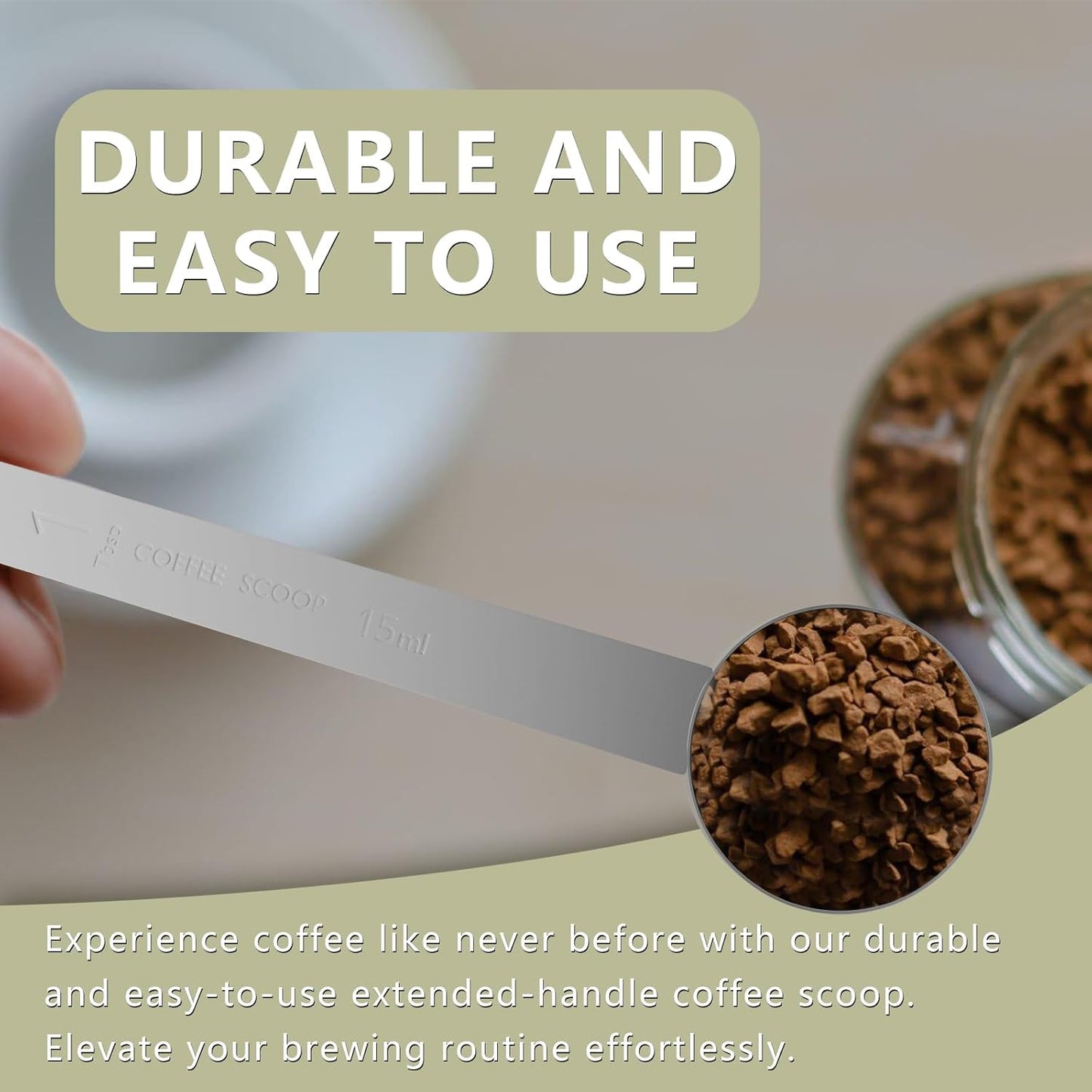 2PCS Coffee Scoop Set (1tbsp, 2tbsp), Extra Long Handle Measuring Spoon, 15 ml and 30 ml Stainless Steel Coffee Scooper