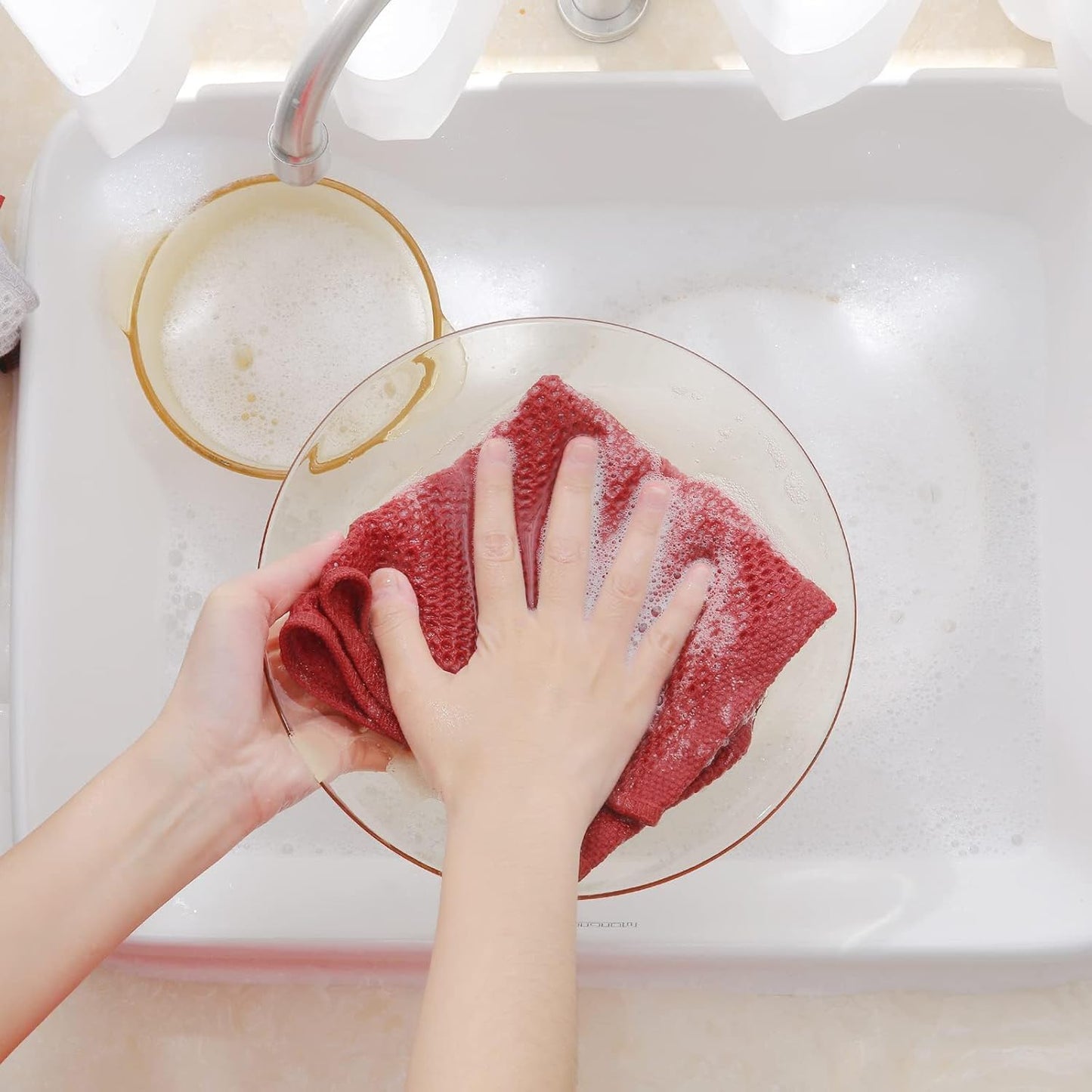 Homaxy 100% Cotton Waffle Weave Kitchen Dish Cloths, Ultra Soft Absorbent Quick Drying Dish Towels, 12 x 12 Inches, 6-Pack, Brick Red