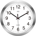 HITO 12 Inch Silent Wall Clock Battery Operated Non Ticking Glass Cover Silver by hito