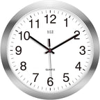 HITO 12 Inch Silent Wall Clock Battery Operated Non Ticking Glass Cover Silver by hito