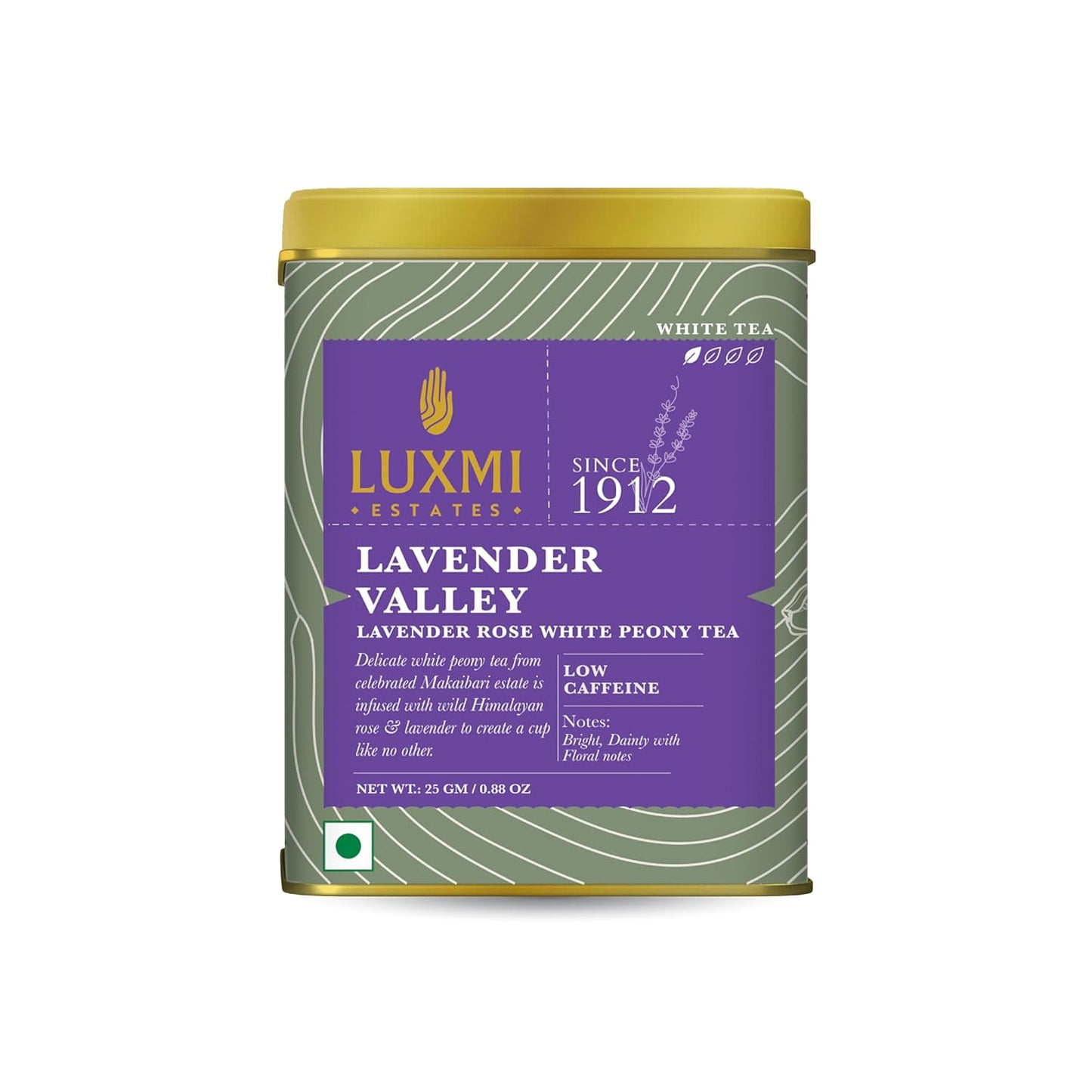 Luxmi Estates Lavender Valley Organic Loose Leaf Tea, (25g) Darjeeling Makaibari White Tea, Low Caffeine, Sleep Function Tea