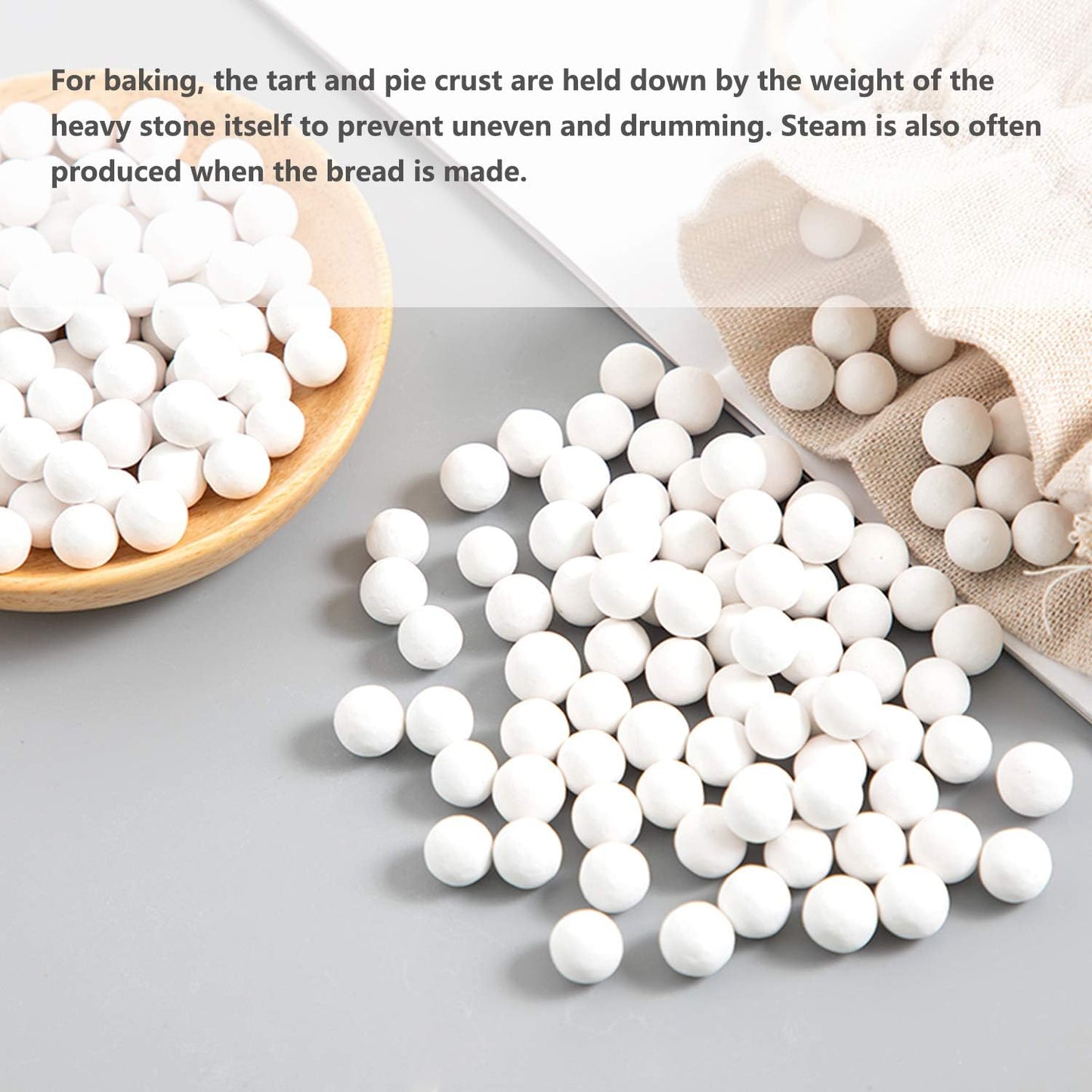 2.2Lb Ceramic Pie Weights Baking Beans Pie Crust Reusable 10mm Weights Natural Ceramic Stoneware with Wheat Straw Container (35 Oz Total) (Pink)