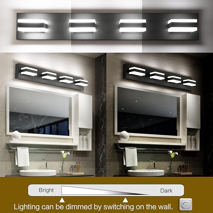 SOLFART Black Bathroom Light Fixtures 4 Lights Bathroom Vanity Light LED - Image 3