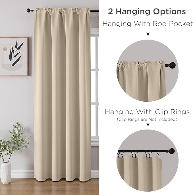 CUCRAF Light Beige Blackout Curtains 54 inch Length 2 Panels Set, Rod Pocket - Image 3