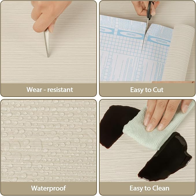 TANONE Beige Grasscloth Peel and Stick Wallpaper, Faux Linen Textured Self - Image 3