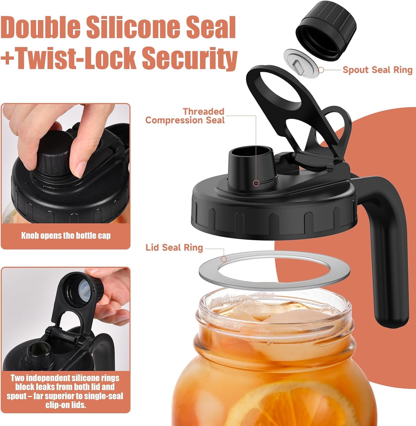 2 Pack 64oz Glass Mason Jar Pitchers with Wide Mouth & Measurement Marks – Leak-Proof Twist Lids for Cold Drinks, Iced Tea, Lemonade, and Juice