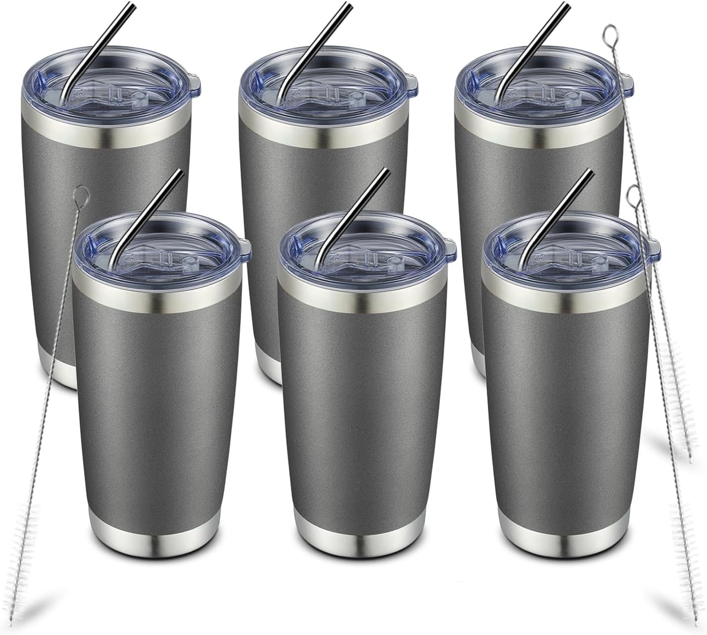 COMOOO 20oz Double Wall Vacuum Insulated Travel Mug, Stainless Steel Tumbler with Lid, Durable Powder Coated Insulated Coffee Cup for Cold & Hot Drinks (Cold Grey, 6 Pack)