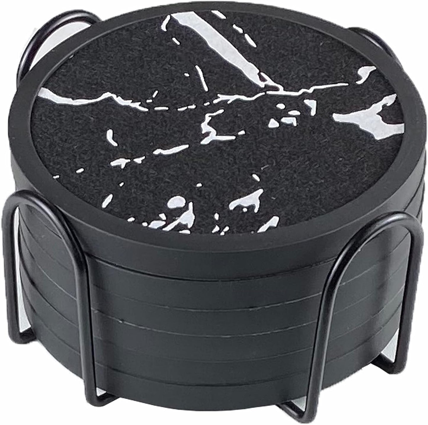 Absorbent Coasters for Drinks with Holder - 6packs, Silicone Coaster with Soft Felt Insert (4.5 inch Holder, Marble Pattern)