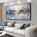 Abstract wall Art Framed Artwork Blue and Gray White Decor Modern Canvas Wall by VHMING