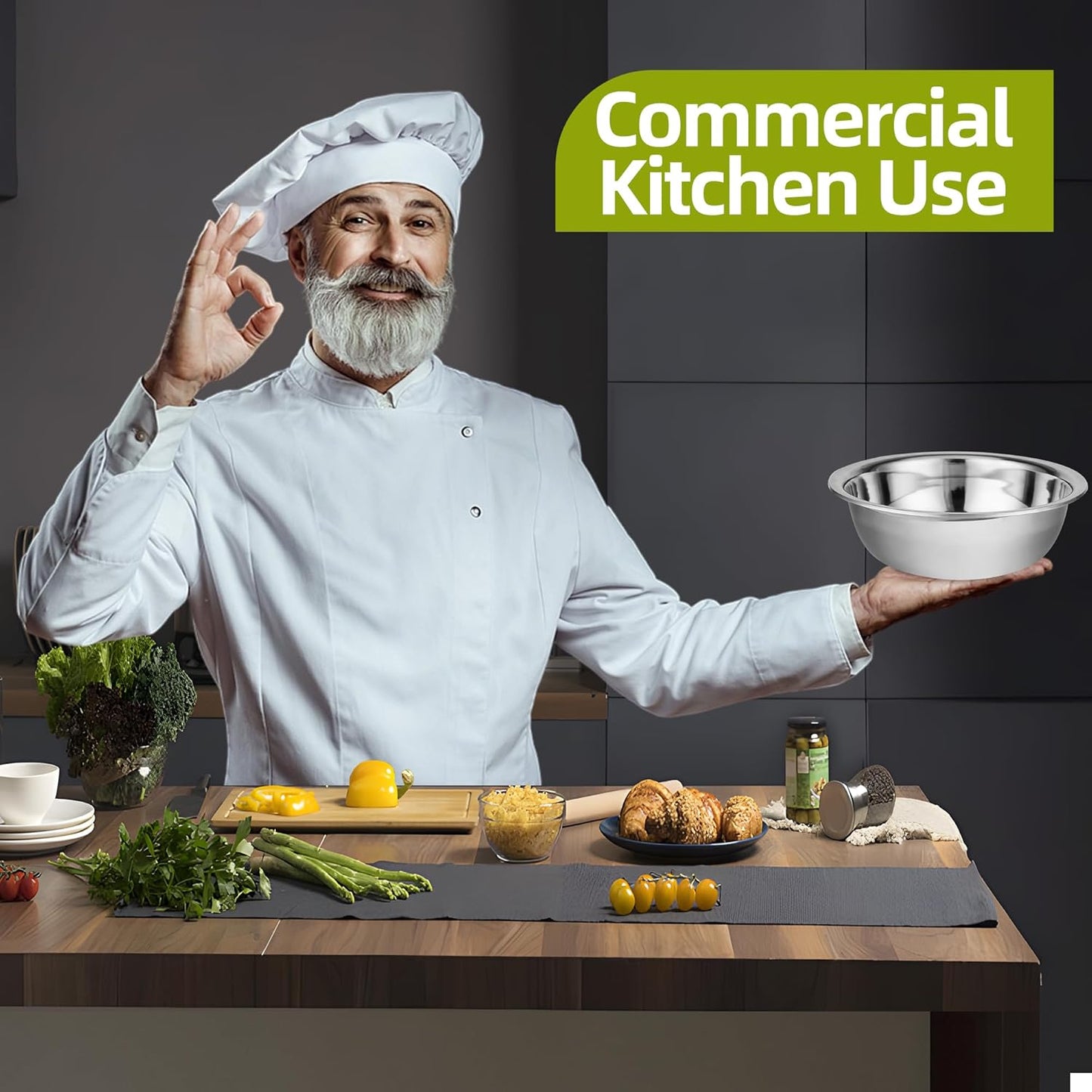 10 Pcs 11 x 3 Inch Stainless Steel Mixing Bowls for Bulk Food Prep with Nesting Design for Hotel Restaurant and Home Kitchen Cooking in Silver