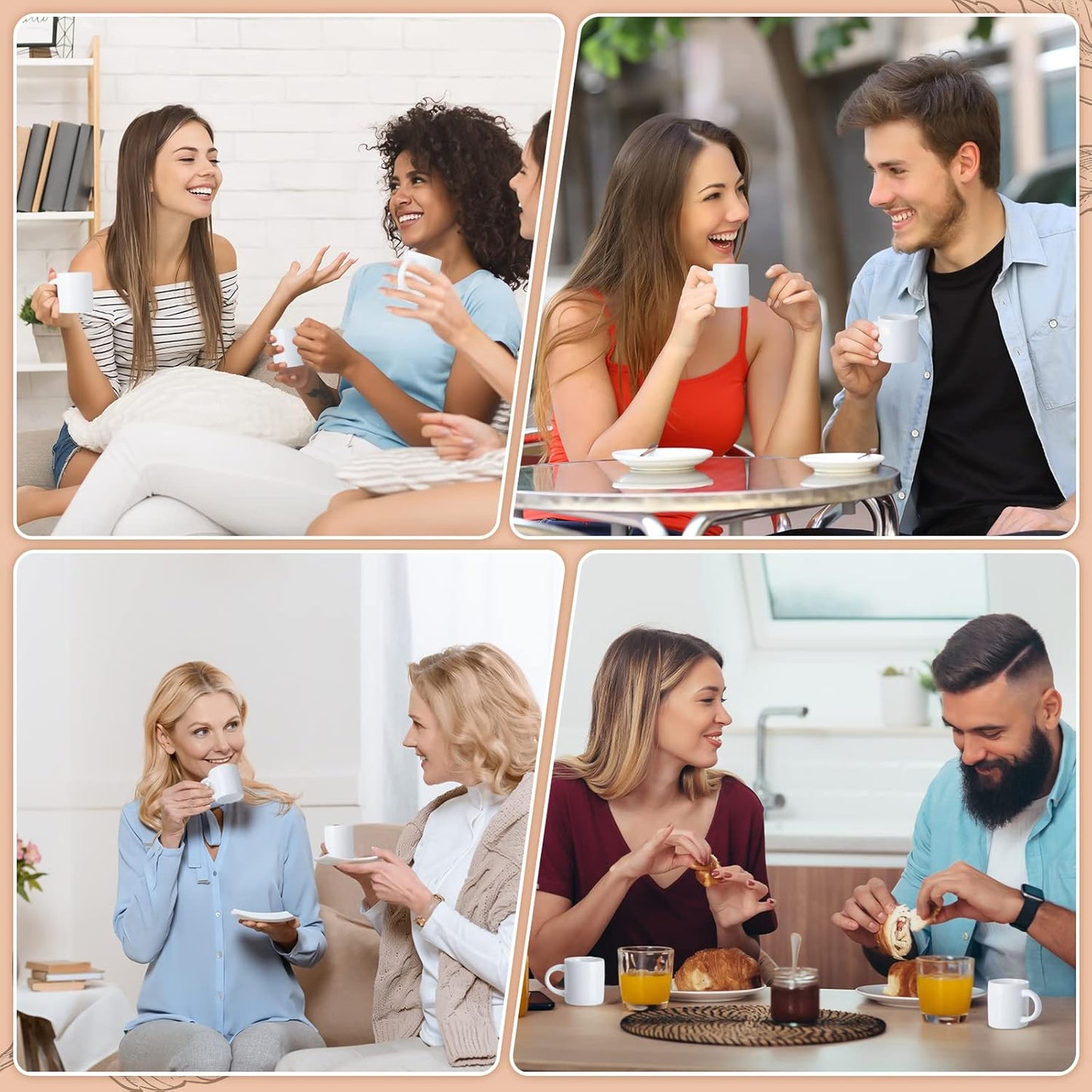 Roshtia 12 Pieces 3 oz Espresso Mugs Espresso Cups Mini Coffee Mugs with Handles Porcelain Coffee Cups Ceramic Smooth Demitasse for Tea Drinks Cocoa Milk Water(White)