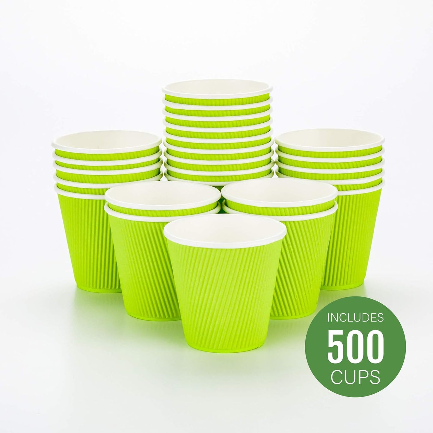 Restaurantware 8 Ounce Double Wall Disposable Coffee Cups, 500 Insulated Light Green Paper Tumblers, Ripple Wall Design, Lids Sold Separately for Hot Drinks like Tea, Hot Chocolate, and More