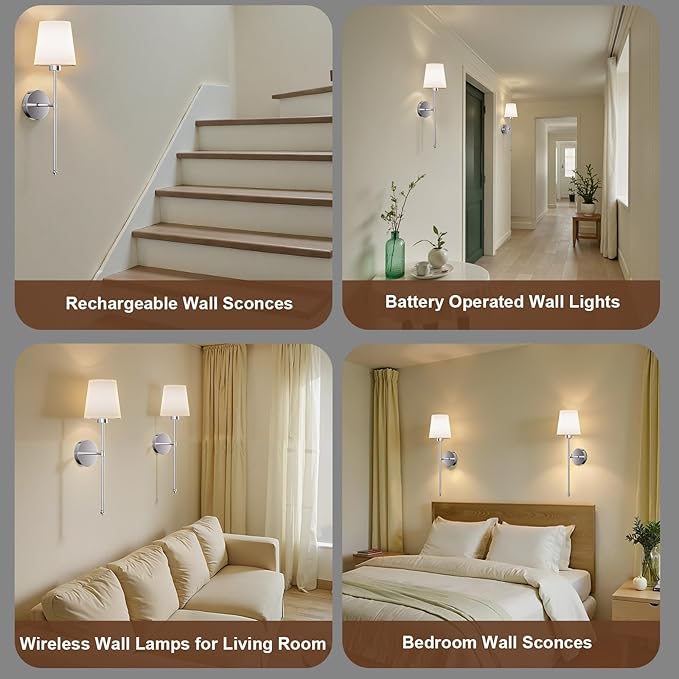 IRONPAX Wall Sconces Battery Operated Set of 2, Wireless Rechargeable Wall - Image 4