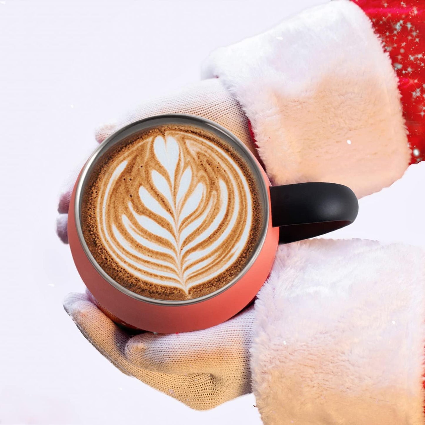 Ideus 16 oz Insulated Coffee Mug with Handle and Lid, Double Wall Stainless Steel Vacuum Thermal Coffee Mug, Travel Coffee Cup Thermal Cup for Home and Office, Jellyfish Red