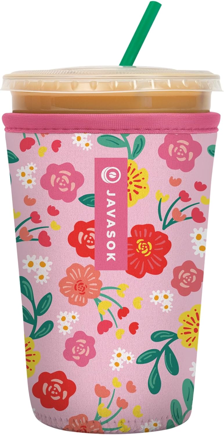 Sok It JavaSok Iced Coffee & Cold Soda Insulated Neoprene Cup Sleeve (Bloom Your Way, Medium: 22-28oz)