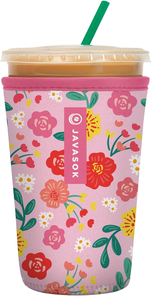 Sok It JavaSok Iced Coffee & Cold Soda Insulated Neoprene Cup Sleeve (Bloom Your Way, Medium: 22-28oz)