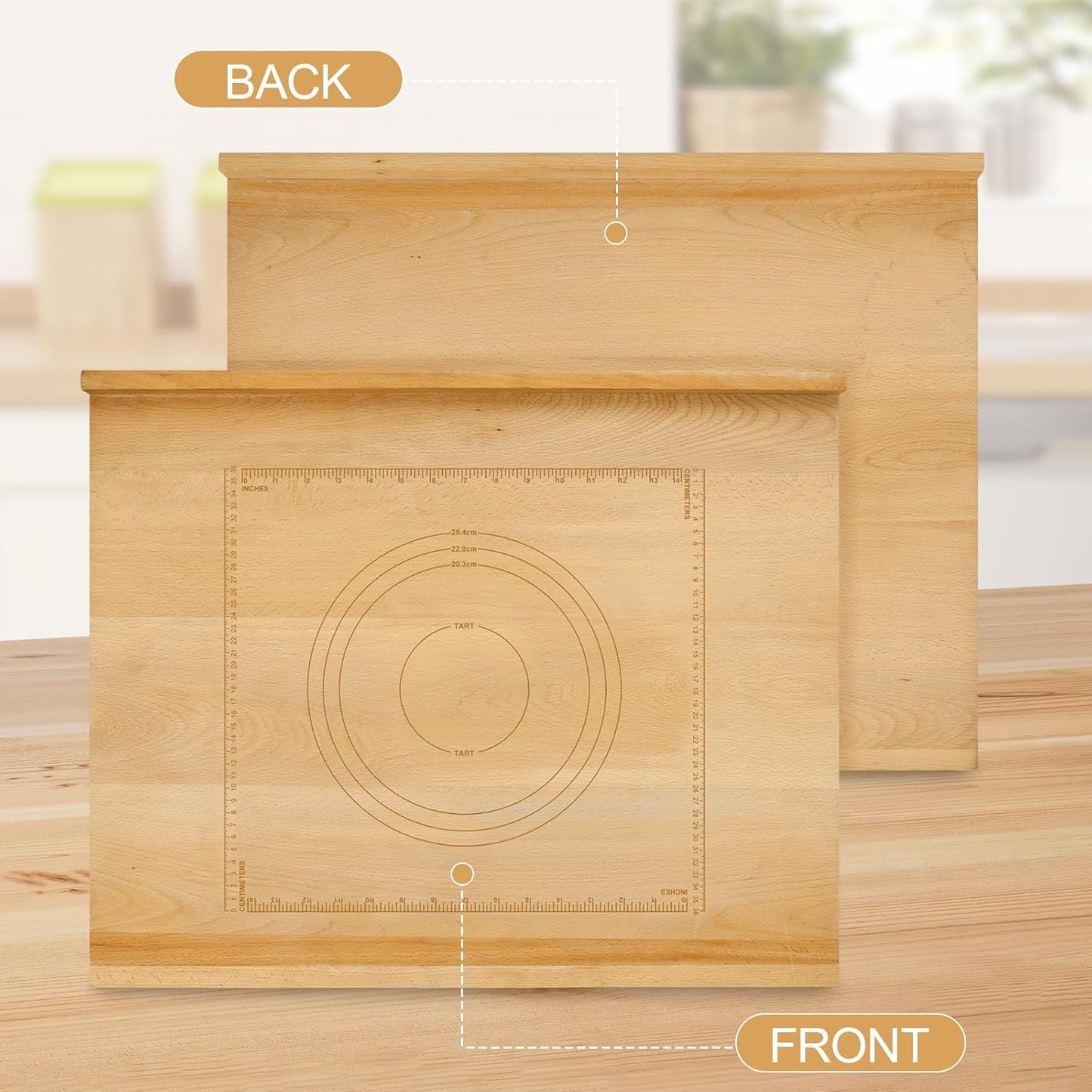Reversible Wood Pastry Board, 20"X24"Kneading Board, Pastry Board for Rolling Dough, Pastry Board With Edge Blocking, Pasta Board Wood with Engraved Ruler for Counter Top Kitchen