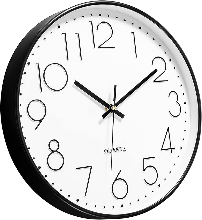 Foxtop Black Wall Clock 12 Inch Silent Non Ticking Quartz Battery Operated - Image 4