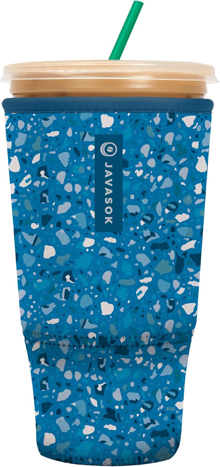 Sok It JavaSok Iced Coffee & Cold Soda Insulated Neoprene Cup Sleeve (Sky Terrazzo, XXLarge: 44-48oz)