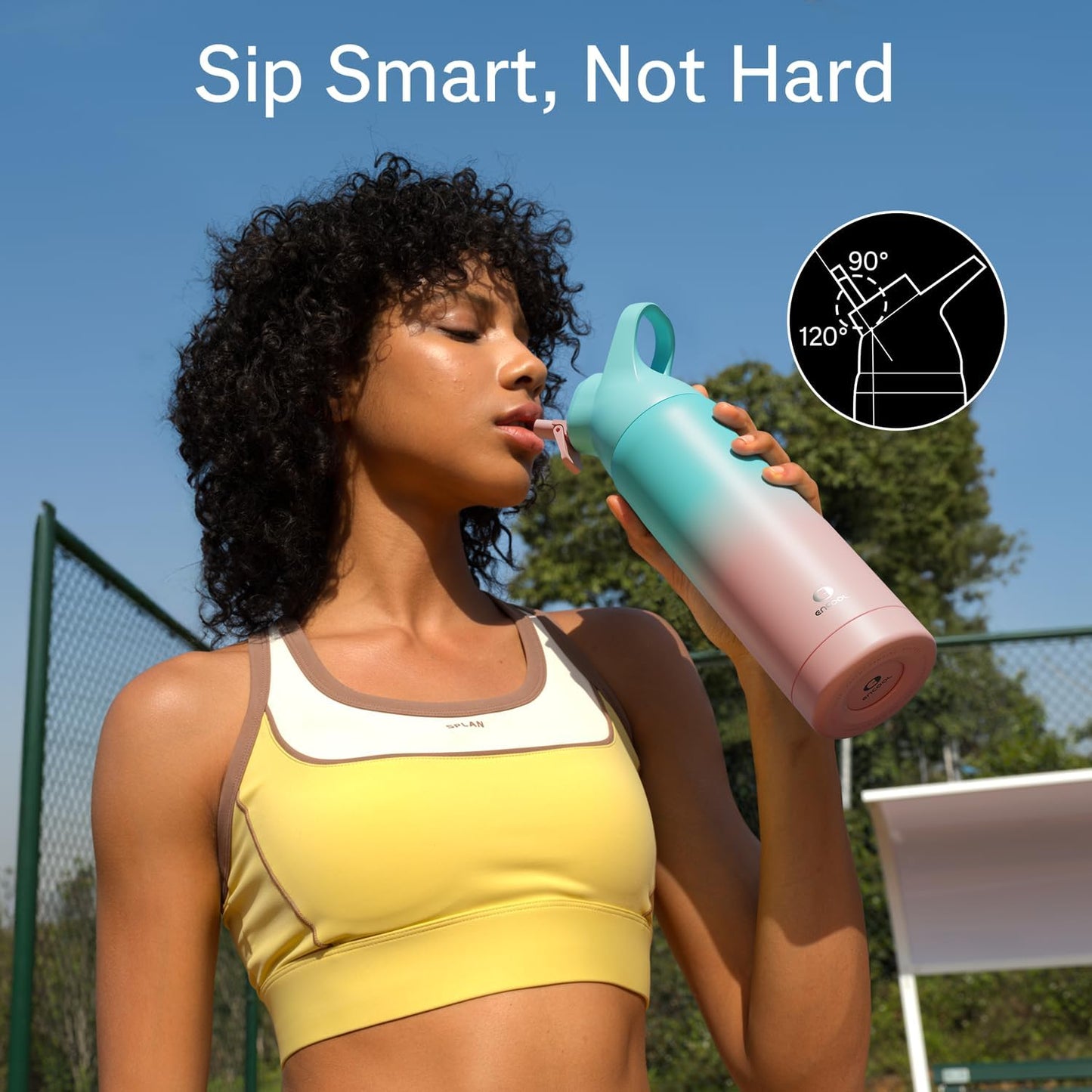 Insulated Water Bottle with Straw - Encool Stainless Steel Water Bottle, Reusable Leakproof and BPA-Free for Sports, Travel, Cold for 24 Hours, 32 oz, Cherry Blossom