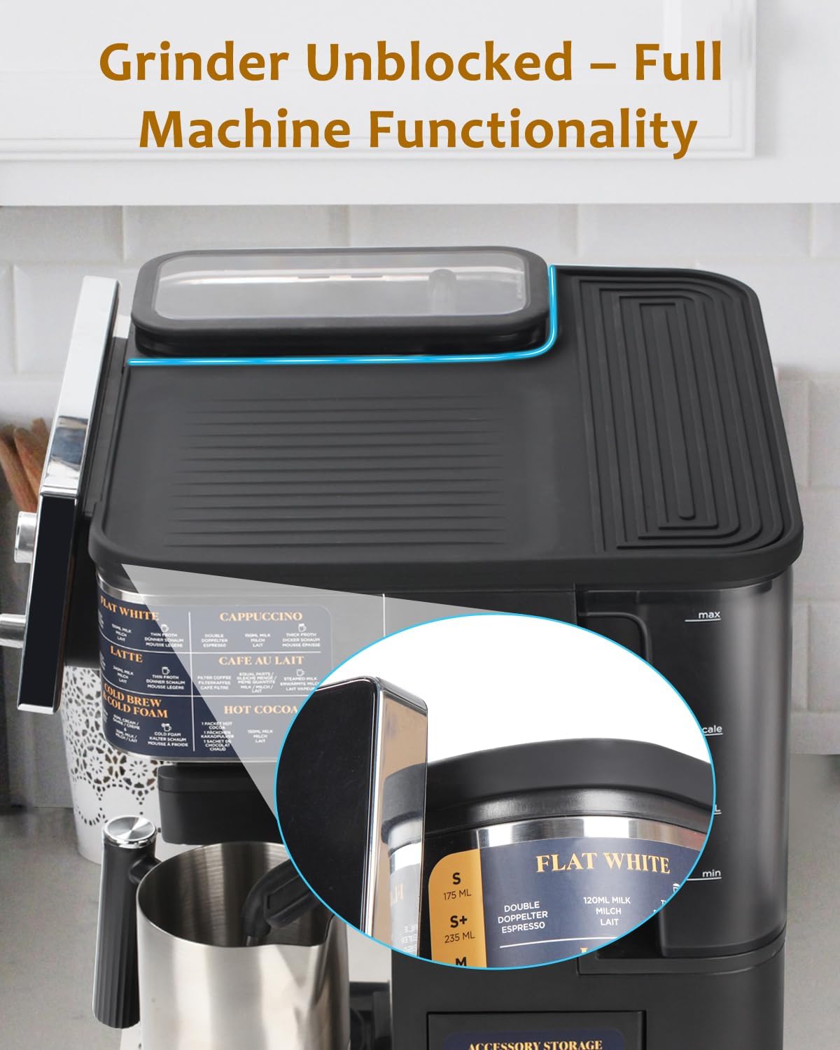 Top Mat for Ninja Luxe Espresso Coffee Machine ES601 & ES701 – Protects Top Surface – Food-Grade Silicone - Grinder Access Unblocked - Waterproof, Heat-Resistant - Accessories for Ninja Luxe Cafe