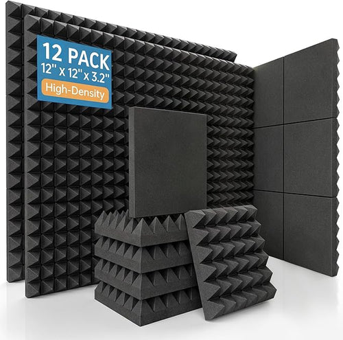 12 Pack Acoustic Foam Panels, Pyramid Sound Proofing Foam, Extra Thick by AUSLET