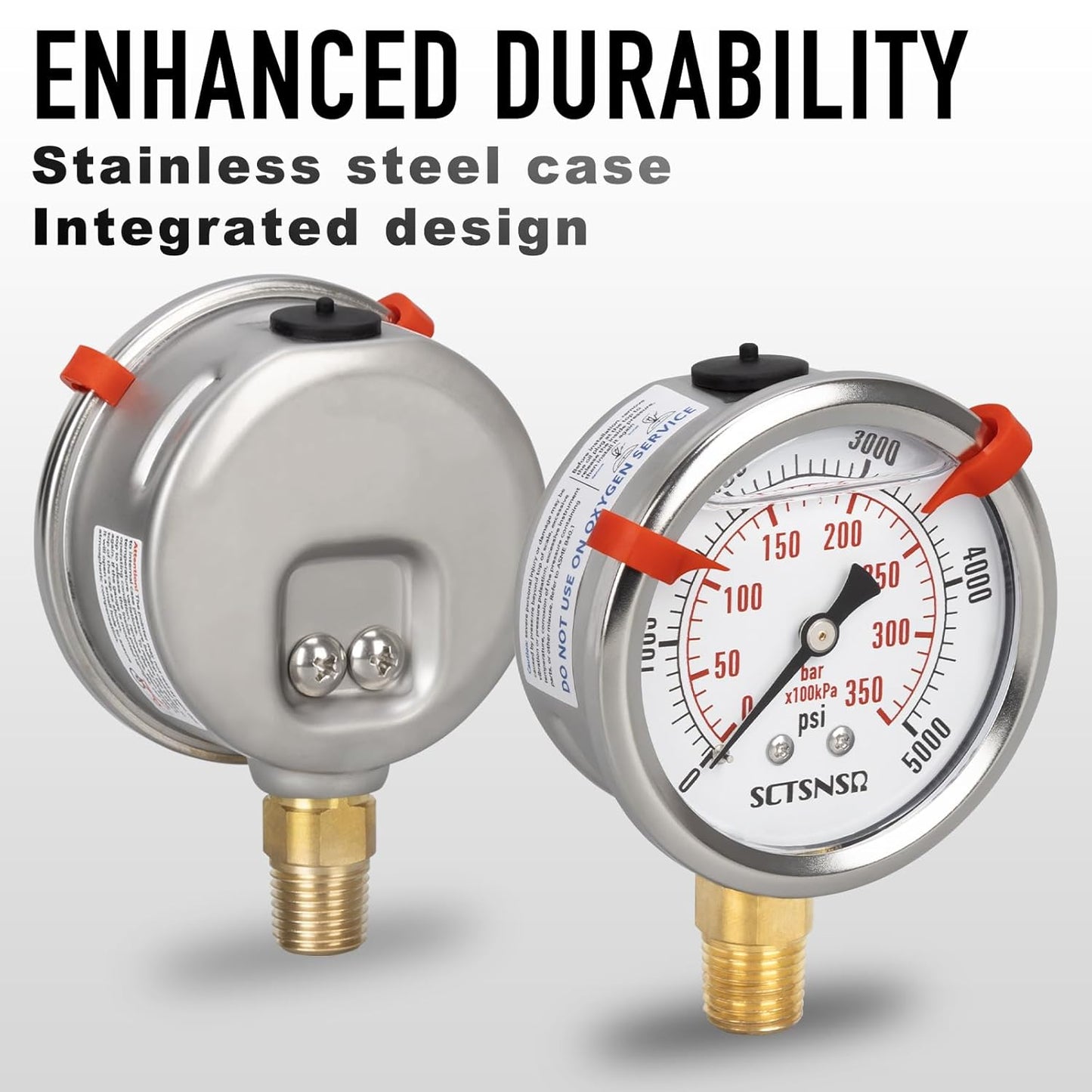 0 to 5000 Psi Hydraulic Pressure Gauge, Glycerin Liquid Filled, 2.5 inch Dial, 1/4" NPT Lower Mount, Stainless Steel Case, for Regulator, HVAC System, Beer Keg, Brew Setup，High Pressure Test