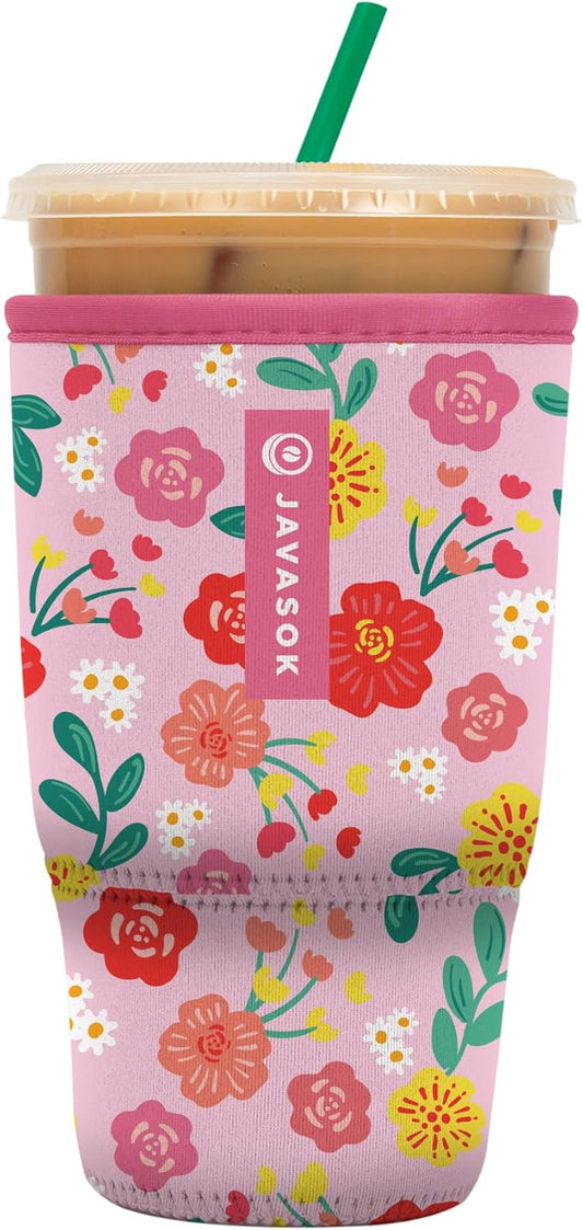 Sok It JavaSok Iced Coffee & Cold Soda Insulated Neoprene Cup Sleeve (Bloom Your Way, Large: 30-32oz)