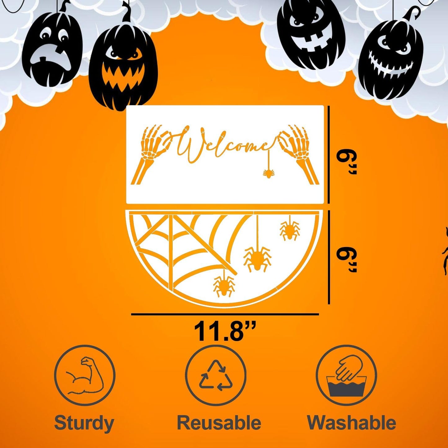 Halloween Stencils for Painting on Wood 12” Halloween Doormat Stencils Ghost Boo Witches Spider Bats Draw Templates for Porch Hanger Door Mats Fabrics DIY Crafts Decor